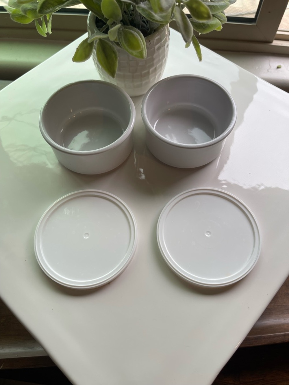 White Glazed Terracotta Ramekins with storage lids - Set of 4 - Picture 5 of 5